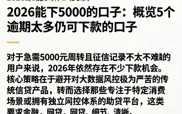 2026能下5000的口子,概览5个逾期太多仍可下款的口子