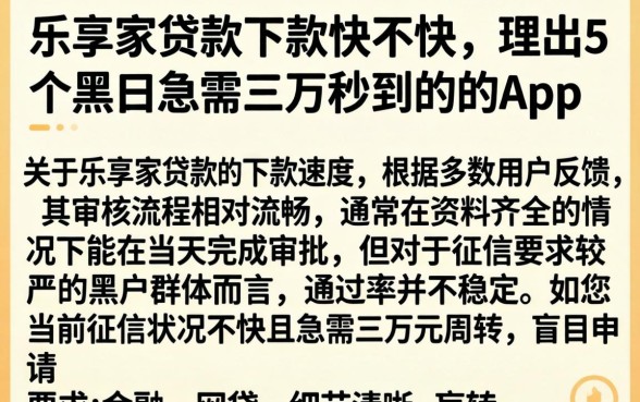 乐享家贷款下款快不快，理出5个黑户急需三万秒到的的app