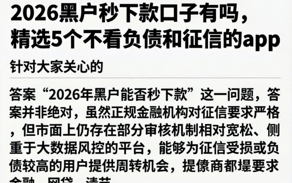 2026黑户秒下款口子有吗，精选5个不看负债和征信的app