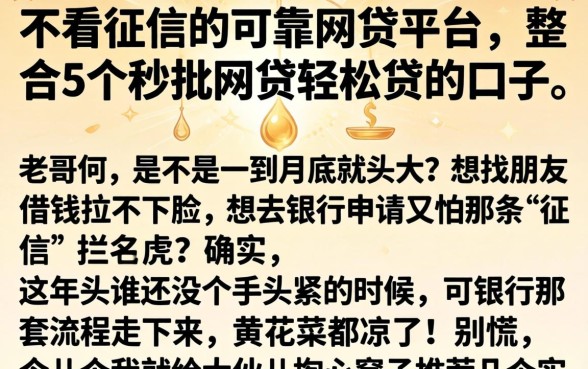 不看征信的可靠网贷平台，整合5个秒批网贷轻松贷的口子