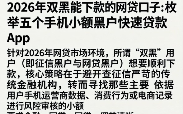 2026年双黑能下款的网贷口子，枚举五个手机小额黑户快速贷款app