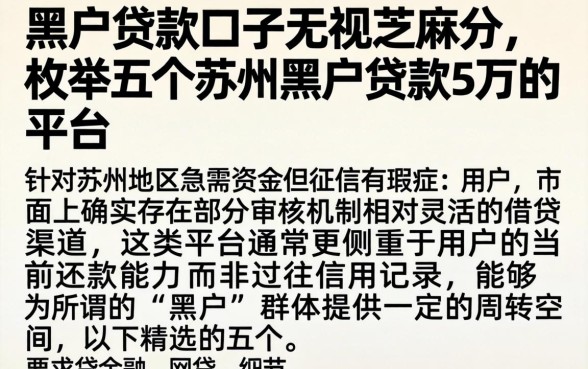 黑户贷款口子无视芝麻分，枚举五个苏州黑户贷款5万的平台