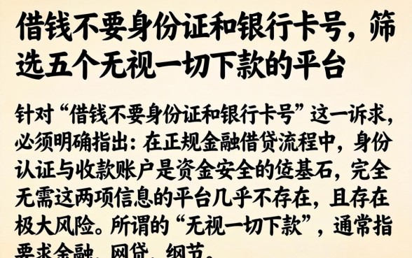 借钱不要身份证和银行卡号，筛选五个无视一切下款的平台