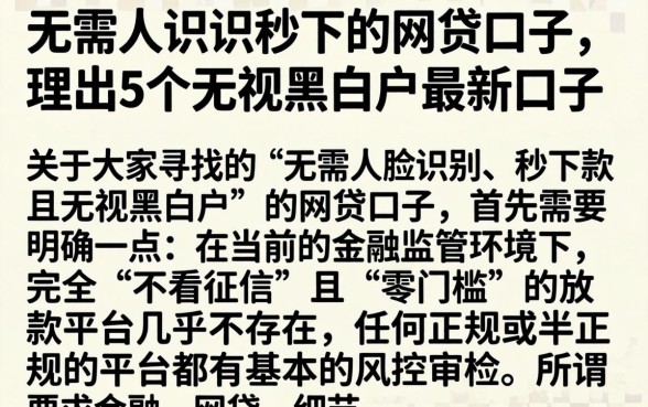 无需人脸识秒下的网贷口子，理出5个无视黑白户最新口子