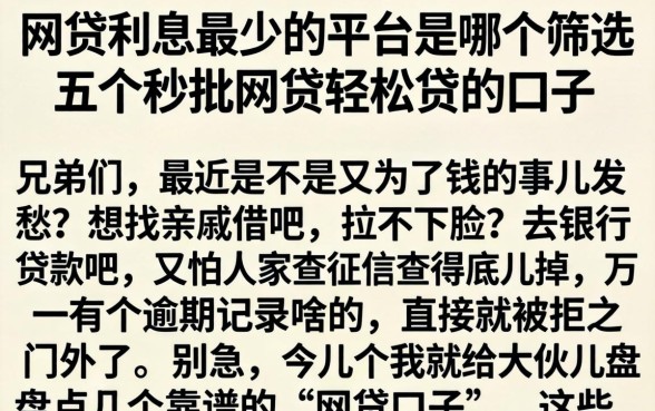 网贷利息最少的平台是哪个，筛选五个秒批网贷轻松贷的口子