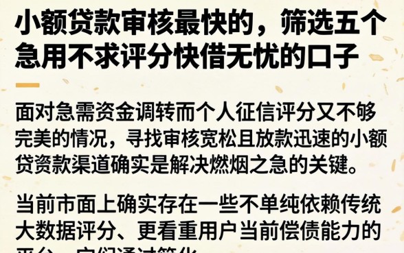 小额贷款审核最快的，筛选五个急用不求评分快借无忧的口子
