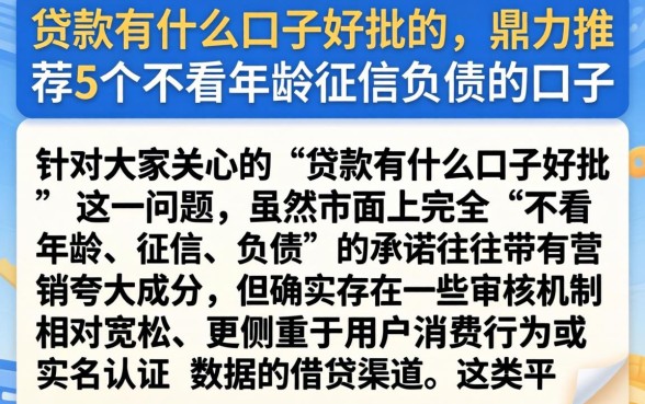 贷款有什么口子好批的，鼎力推荐5个不看年龄征信负债的口子