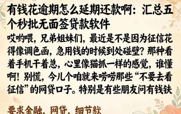 有钱花逾期怎么延期还款啊,汇总五个秒批无面签贷款软件