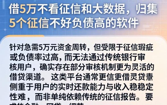 借5万不看征信和大数据，归集5个征信不好负债高的软件