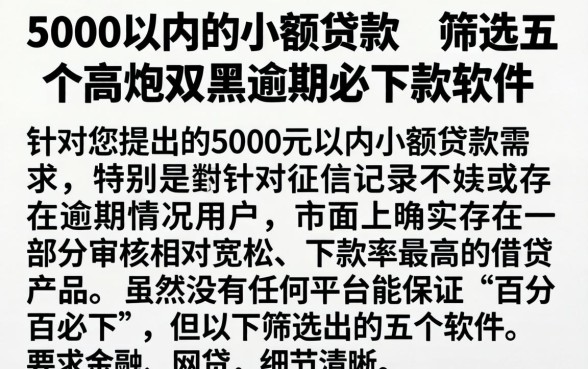 5000以内的小额贷款，筛选五个高炮双黑逾期必下款软件