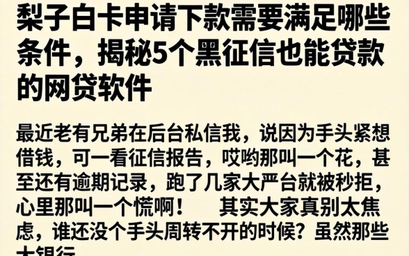 梨子白卡申请下款需要满足哪些条件，揭秘5个黑征信也能贷款的网贷软件