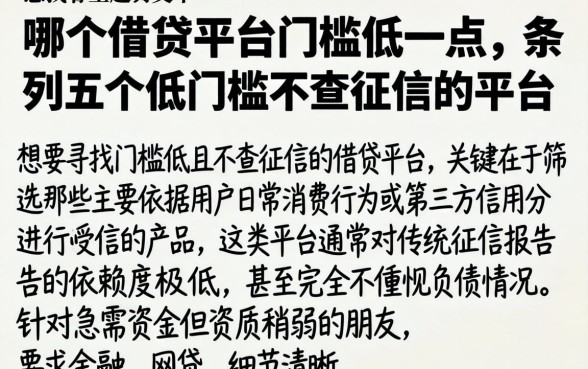 哪个借贷平台门槛低一点，条列五个低门槛不查征信的平台