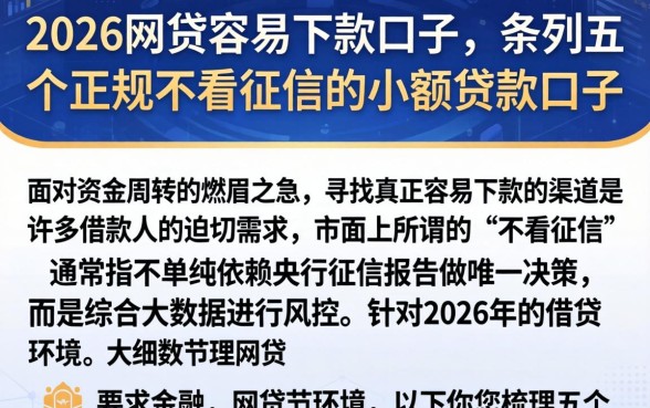 2026网贷容易下款口子,条列五个正规不看征信的小额贷款口子