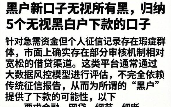 黑户新口子无视所有黑，归纳5个无视黑白户下款的口子
