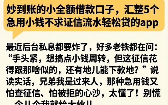 妙到账的小额借款口子，汇整5个急用小钱不求征信流水轻松贷的app