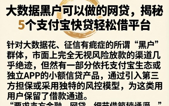 大数据黑户可以做的网贷，揭秘5个支付宝快贷轻松借平台