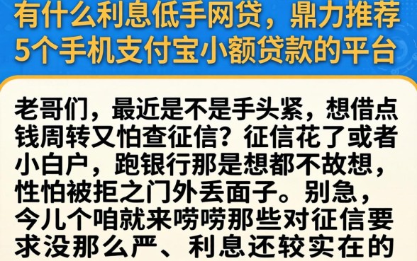 有什么利息低的网贷,鼎力推荐5个手机支付宝小额贷款的平台