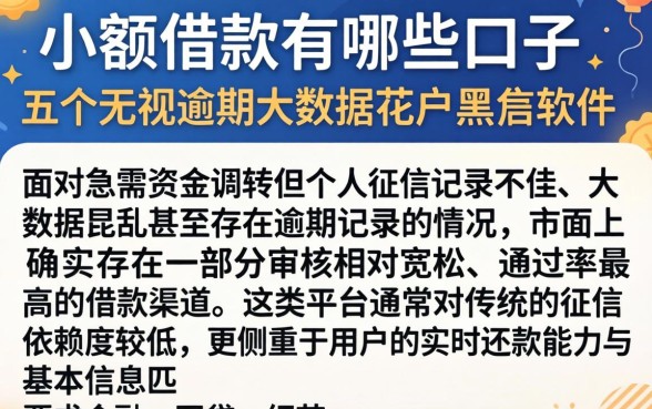 小额借款有哪些口子,详细阐述五个无视逾期大数据花户黑户软件