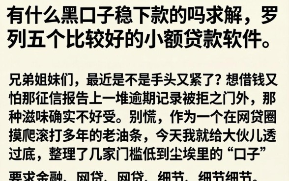 有什么黑口子稳下款的吗求解,罗列五个比较好的小额贷款软件