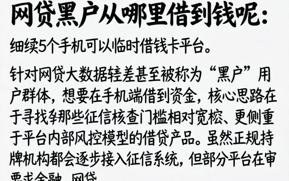 网贷黑户从哪里借到钱呢，细致阐述5个手机可以临时借钱的平台