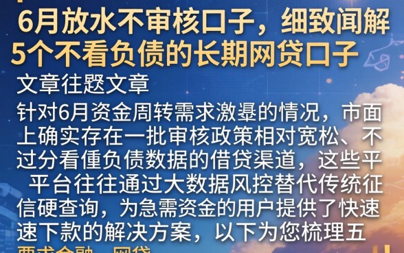6月放水不审核口子,细致阐述5个不看负债的长期网贷口子