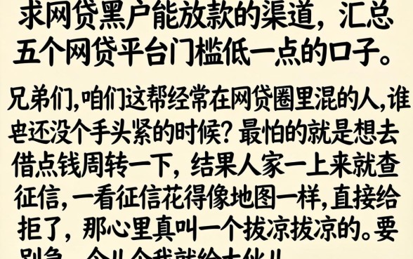 求网贷黑户能放款的渠道,汇总五个网贷平台门槛低一点的口子