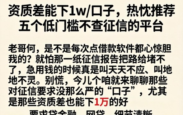 资质差能下1w的口子，热忱推荐五个低门槛不查征信的平台