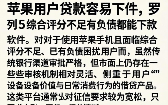 苹果用户贷款容易下的，罗列5个综合评分不足有负债都能下款软件