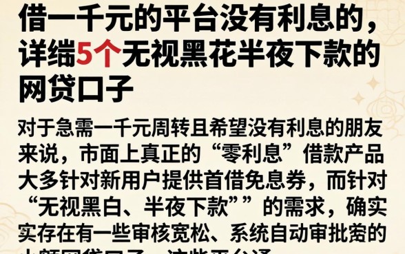 借一千元的平台没有利息的，详尽说明5个无视黑花半夜下款的网贷口子
