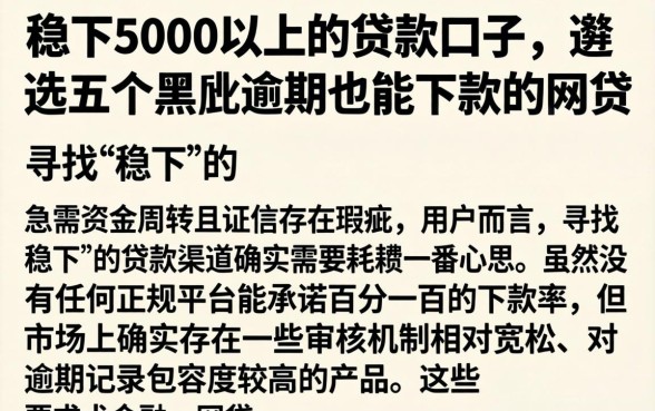稳下5000以上的贷款口子,遴选五个黑户逾期也能下款的网贷