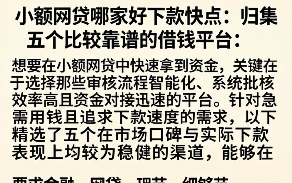 小额网贷哪家好下款快点，归集五个比较靠谱的借钱平台
