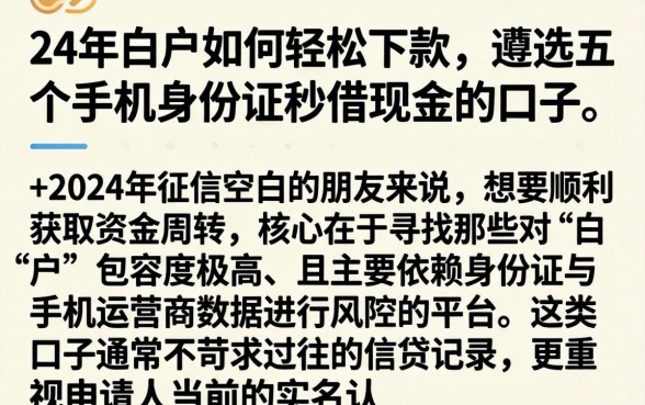 24年白户如何轻松下款，遴选五个手机身份证秒借现金的口子
