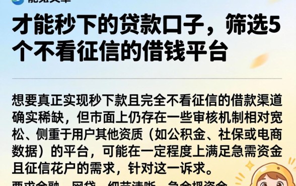 才能秒下的贷款口子，筛选5个不看征信的借钱平台