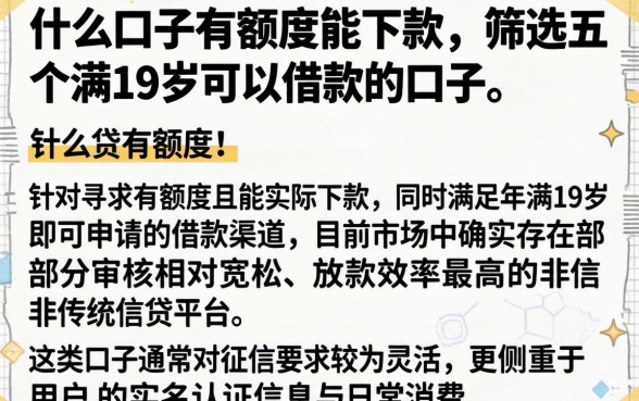 什么口子有额度能下款，筛选五个满19岁可以借款的口子