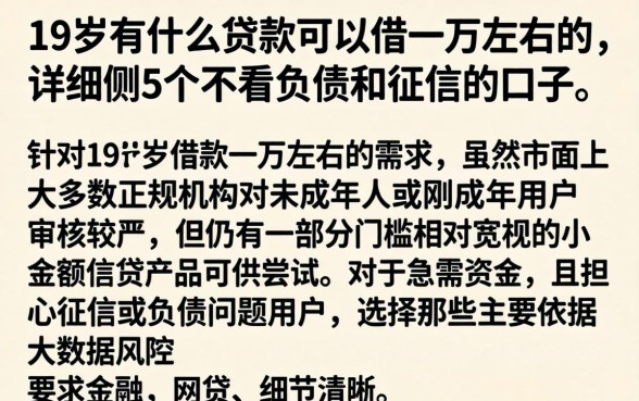 19岁有什么贷款可以借一万左右的,详细阐述5个不看负债和征信的口子