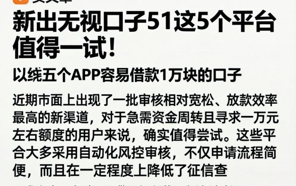 新出无视口子51这5个平台值得一试！，归纳五个APP容易借款1万块的口子