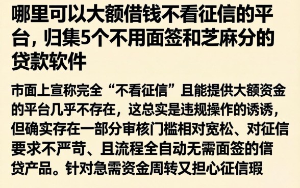 哪里可以大额借钱不看征信的平台,归集5个不用面签和芝麻分的贷款软件