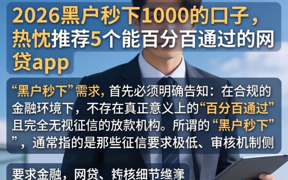 2026黑户秒下1000的口子,热忱推荐5个能百分百通过的网贷app