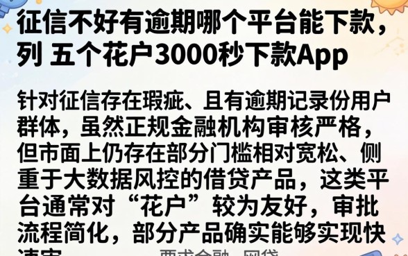 征信不好有逾期哪个平台能下款,条列五个花户3000秒下款app