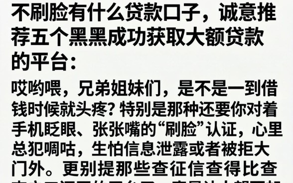 不刷脸有什么贷款口子,诚意推荐五个黑户成功获取大额贷款的平台