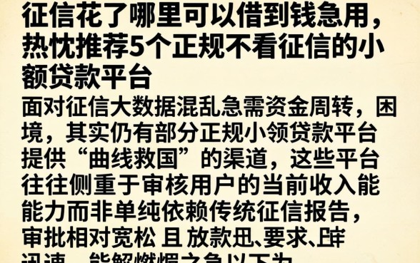 征信花了哪里可以借到钱急用，热忱推荐5个正规不看征信的小额贷款平台