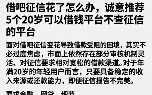 借吧征信花了怎么办，诚意推荐5个20岁可以借钱平台不查征信的平台