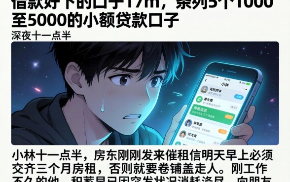 借款好下的口子17m，条列5个1000至5000的小额贷款口子