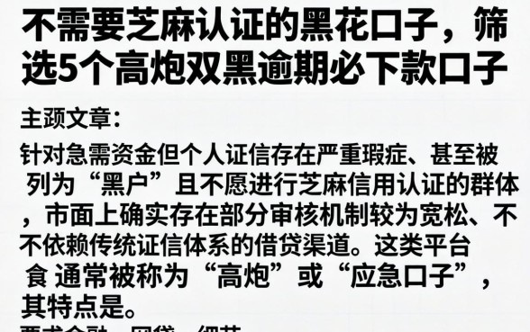 不需要芝麻认证的黑花口子，筛选5个高炮双黑逾期必下款口子
