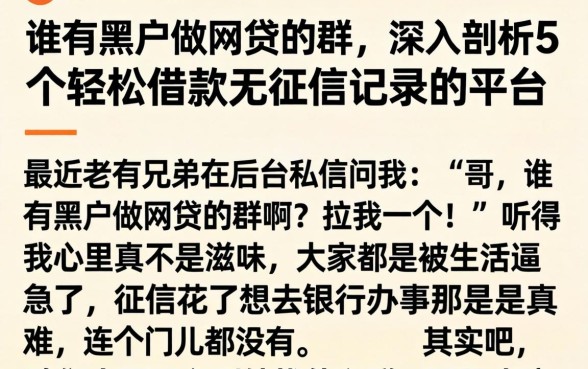 谁有黑户做网贷的群，深入剖析5个轻松借款无征信记录的平台