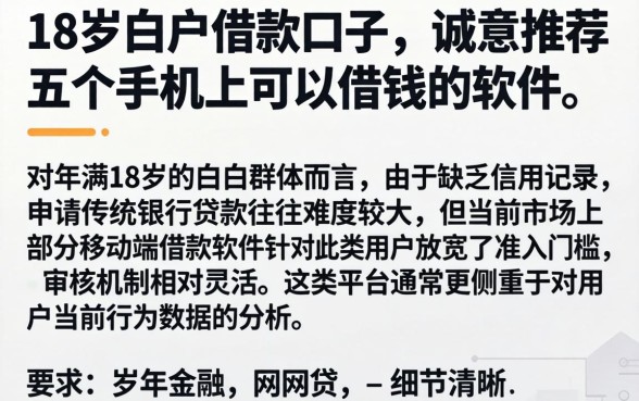 18岁白户借款口子，诚意推荐五个手机上可以借钱的软件