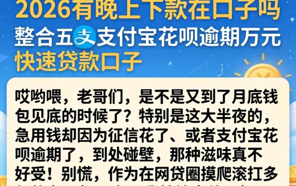 2026有晚上下款的口子吗，整合五个支付宝花呗逾期万元快速贷款口子