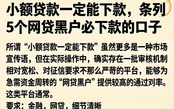 小额贷款一定能下款,条列5个网贷黑户必下款的口子