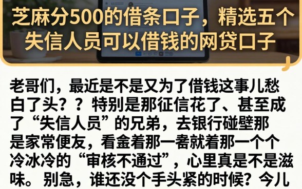 芝麻分500的借条口子，精选五个失信人员可以借钱的网贷口子