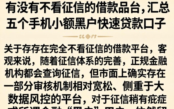 有没有不看征信的借款品台,汇总五个手机小额黑户快速贷款口子